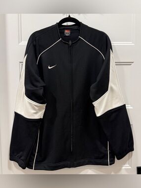 Nike Team Track Jacket Mens Large Black White Full Zip Athletic Jacket